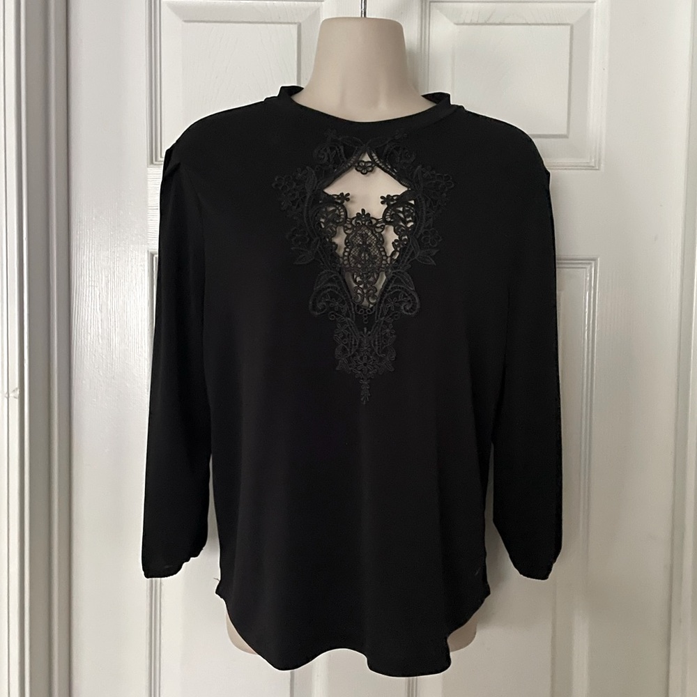 Black Cutout Embroidered Top